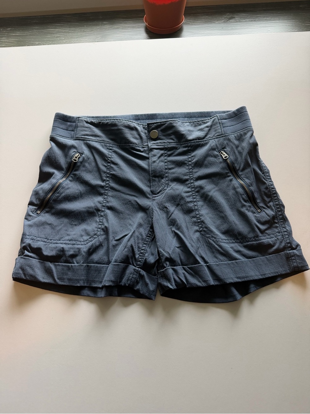 Athleta Slate Blue Zip Pocket Cuffed Athletic Shorts